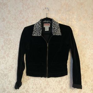 thrifted velvet jacket with leopard collar